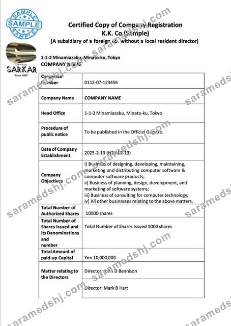 Japan company registration Word and PDF template, version 2